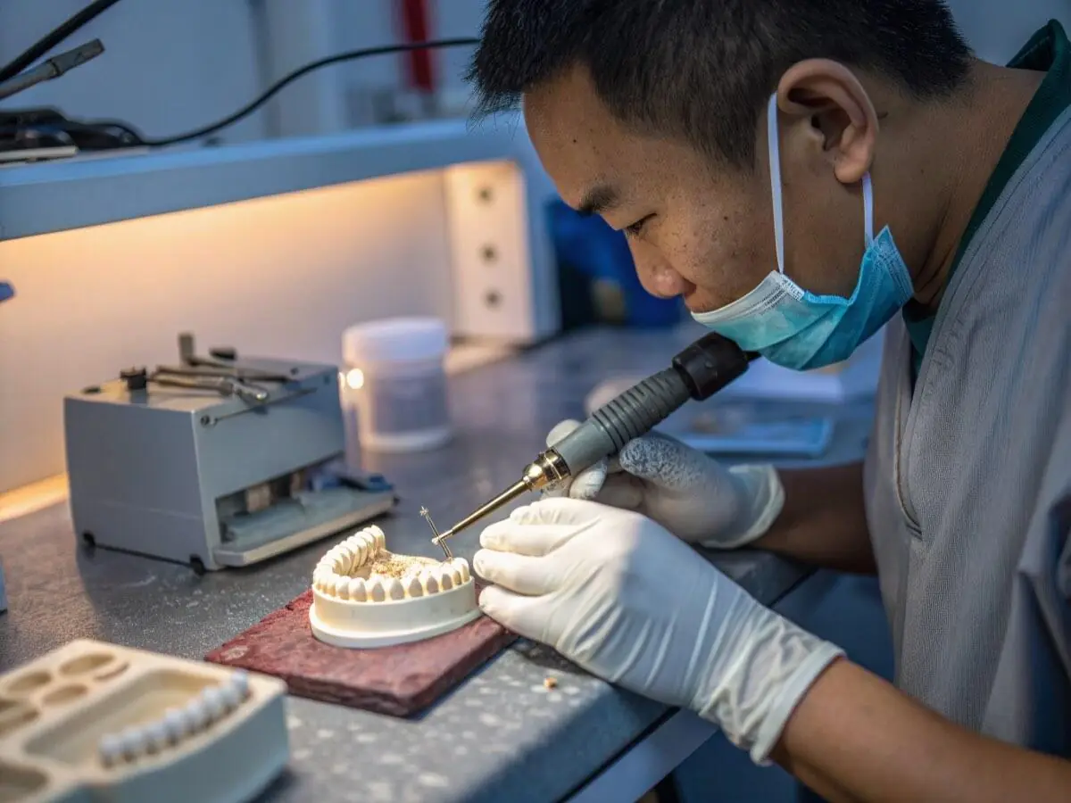Technicians at work in a dental laboratory in Vietnam