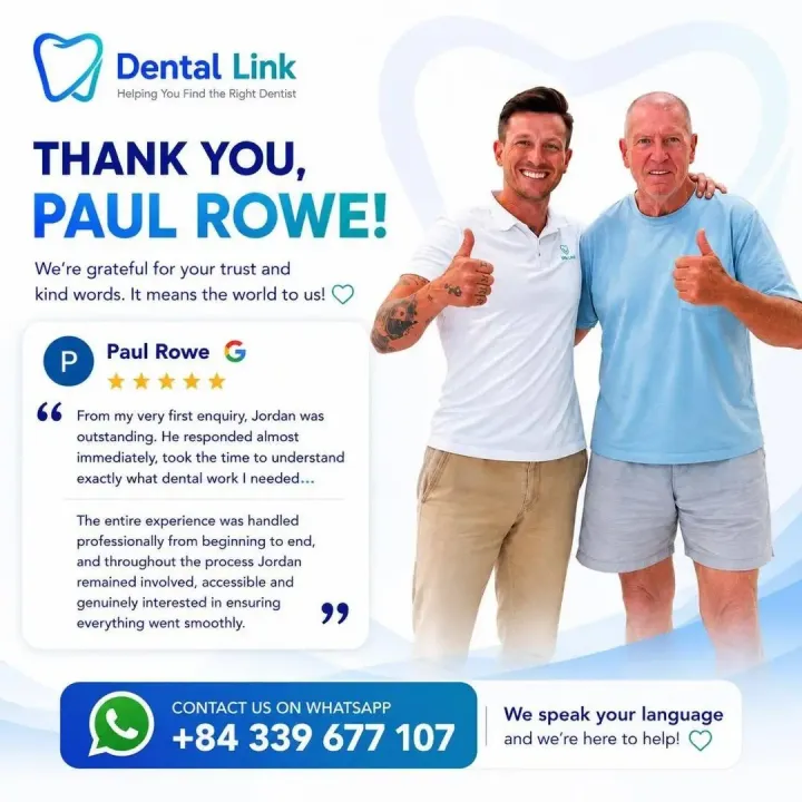 Dental Link card: Paul Rowe and Jordan, thumbs up