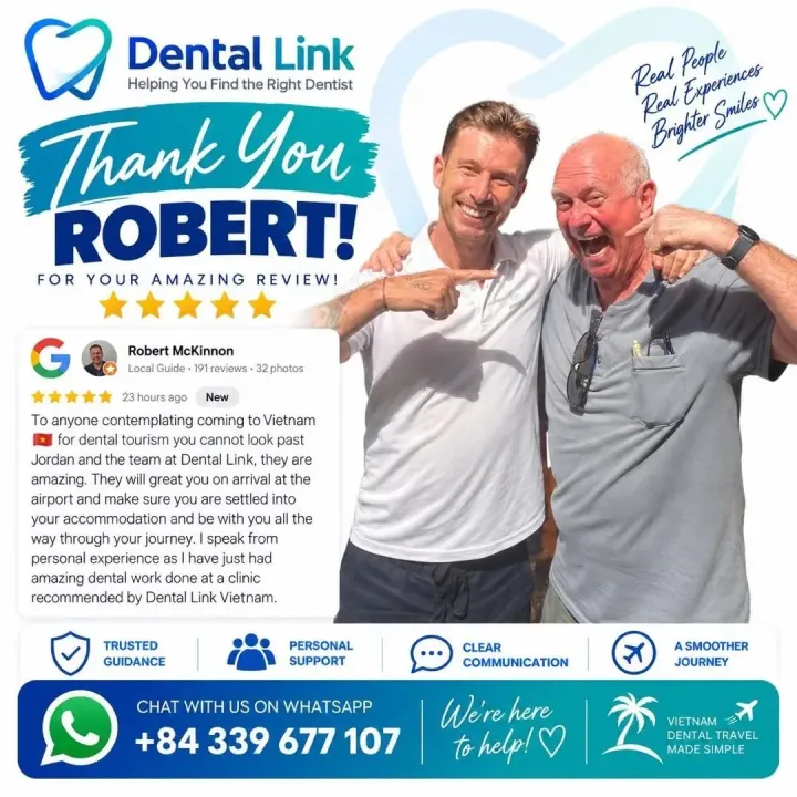 Dental Link card: Robert McKinnon with Jordan, and his published Google review